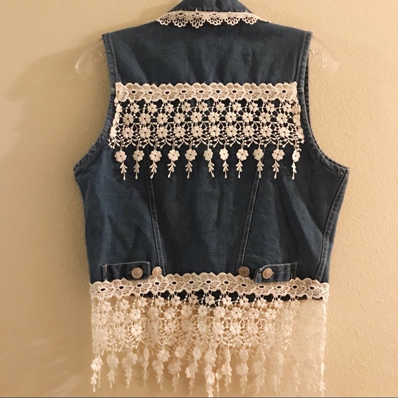 Western Lace Fringe Jean Jacket Vest ❣️ - Picture 3 of 3